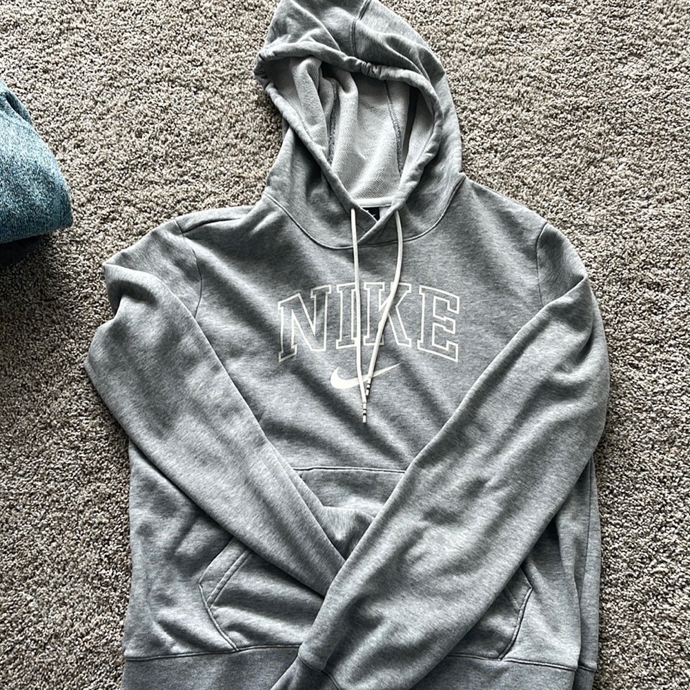 Grey and white Nike hoodie